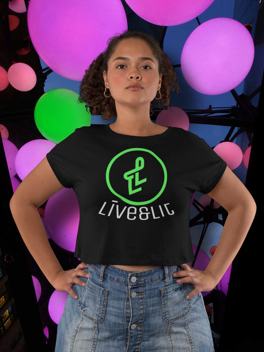 Womens Black Live & Lit Logo Crop Top T-Shirt
